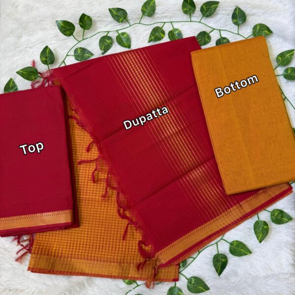 Red Handloom Cotton Weaved 3pc Unstitched Dress material (Each 2.5m) – PMK22