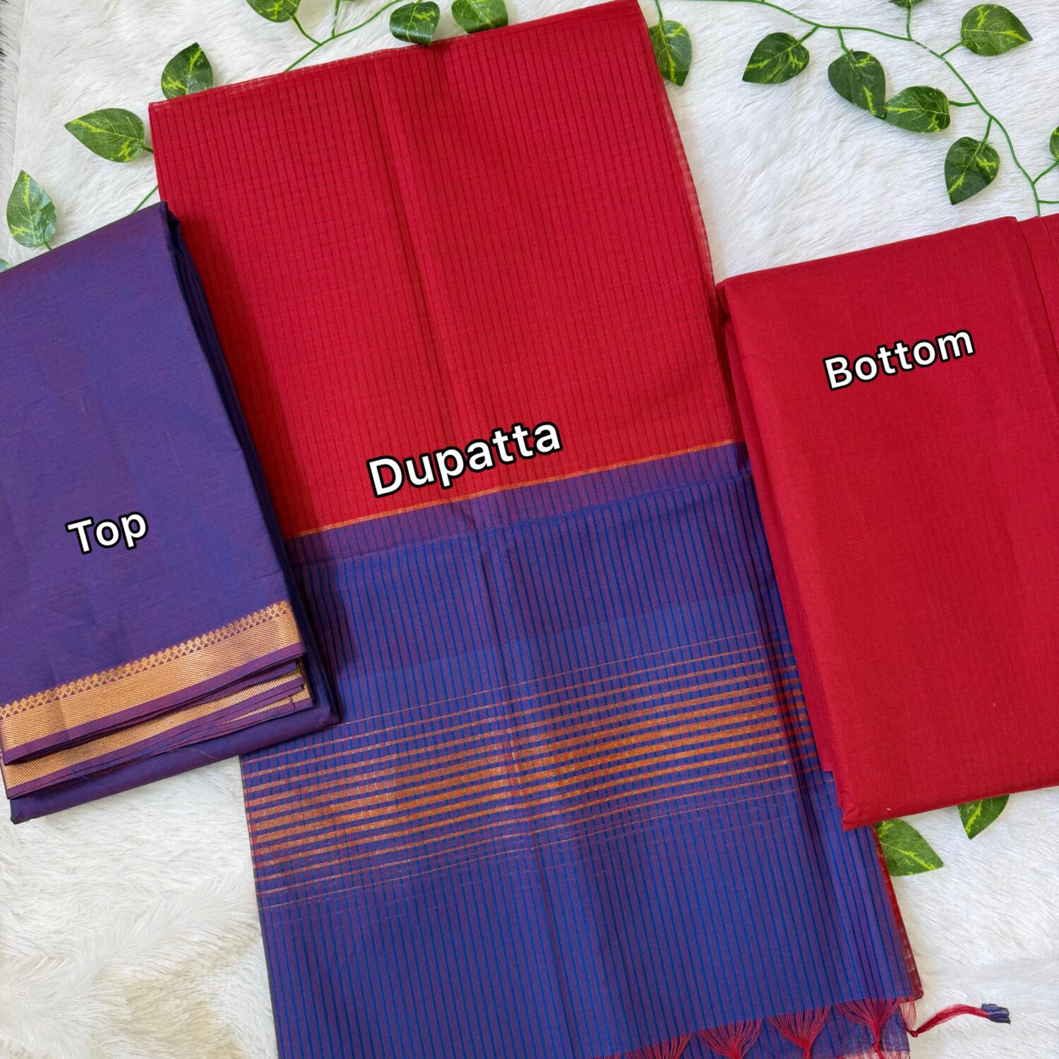 Violet Handloom Cotton Weaved 3pc Unstitched Dress material (Each 2.5m) – PMK23