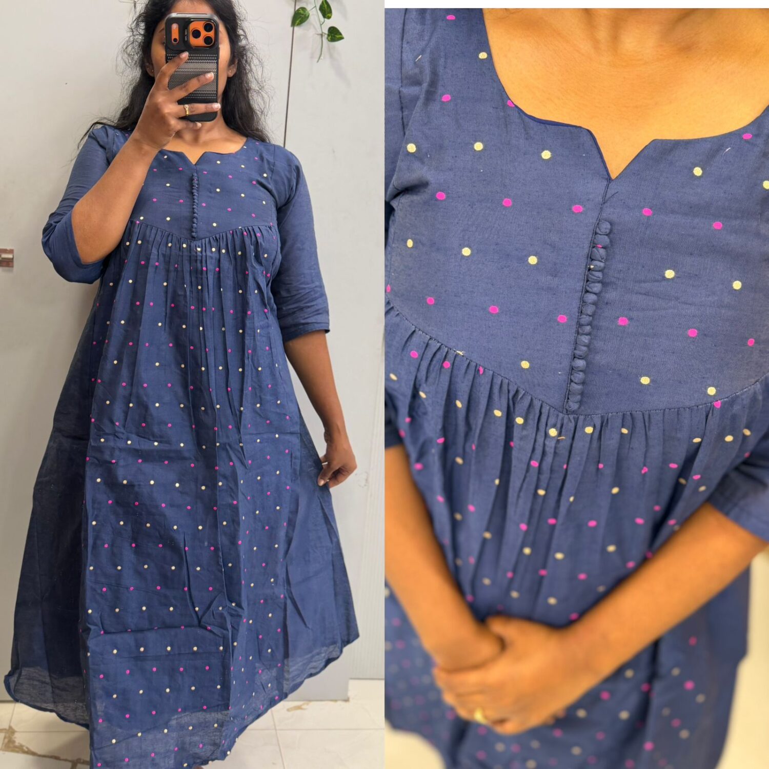 Blue Mul chanderi Printed Frock  – PMA272