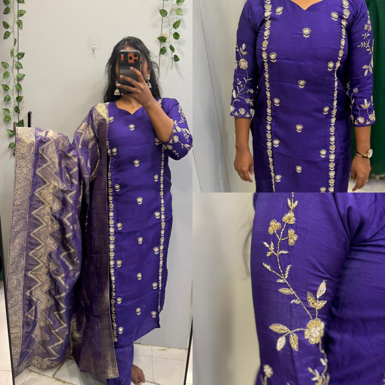Dola silk violet party wear 3pc kurta set – PREMIUM -PMA306