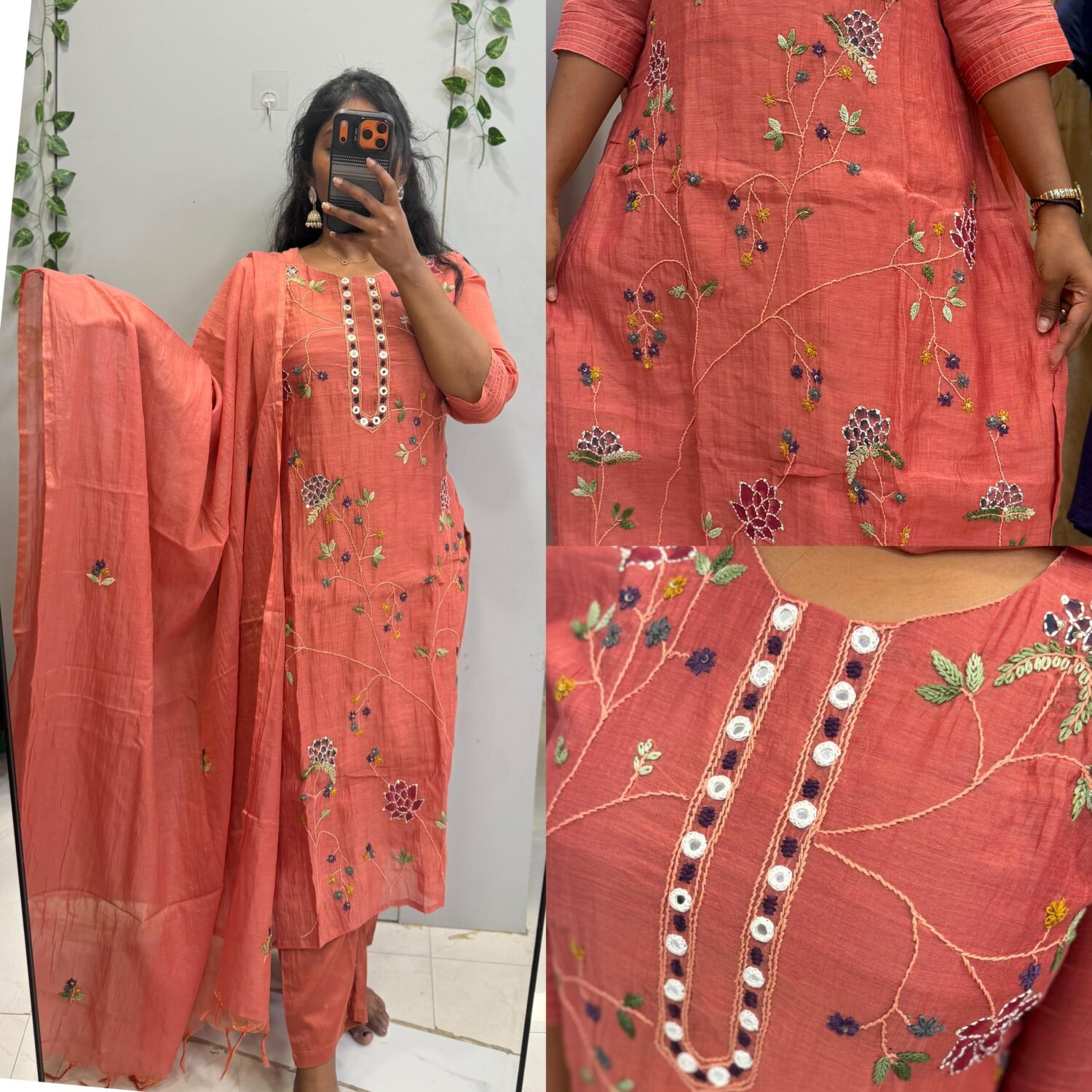 Mul Chanderi thread embroidery 3pc kurta set – PMA307