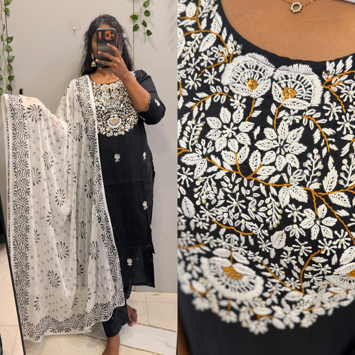 Black and white cotton muslin chiffon Duppata  – PMA310