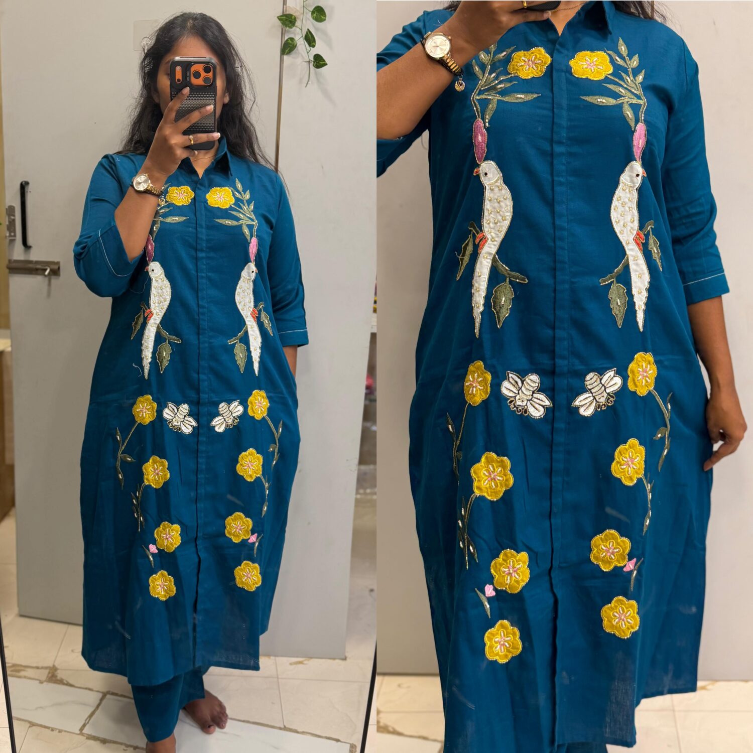 Peacock blue pure handwork 2pc kurta set- PREMIUM  – PMA313