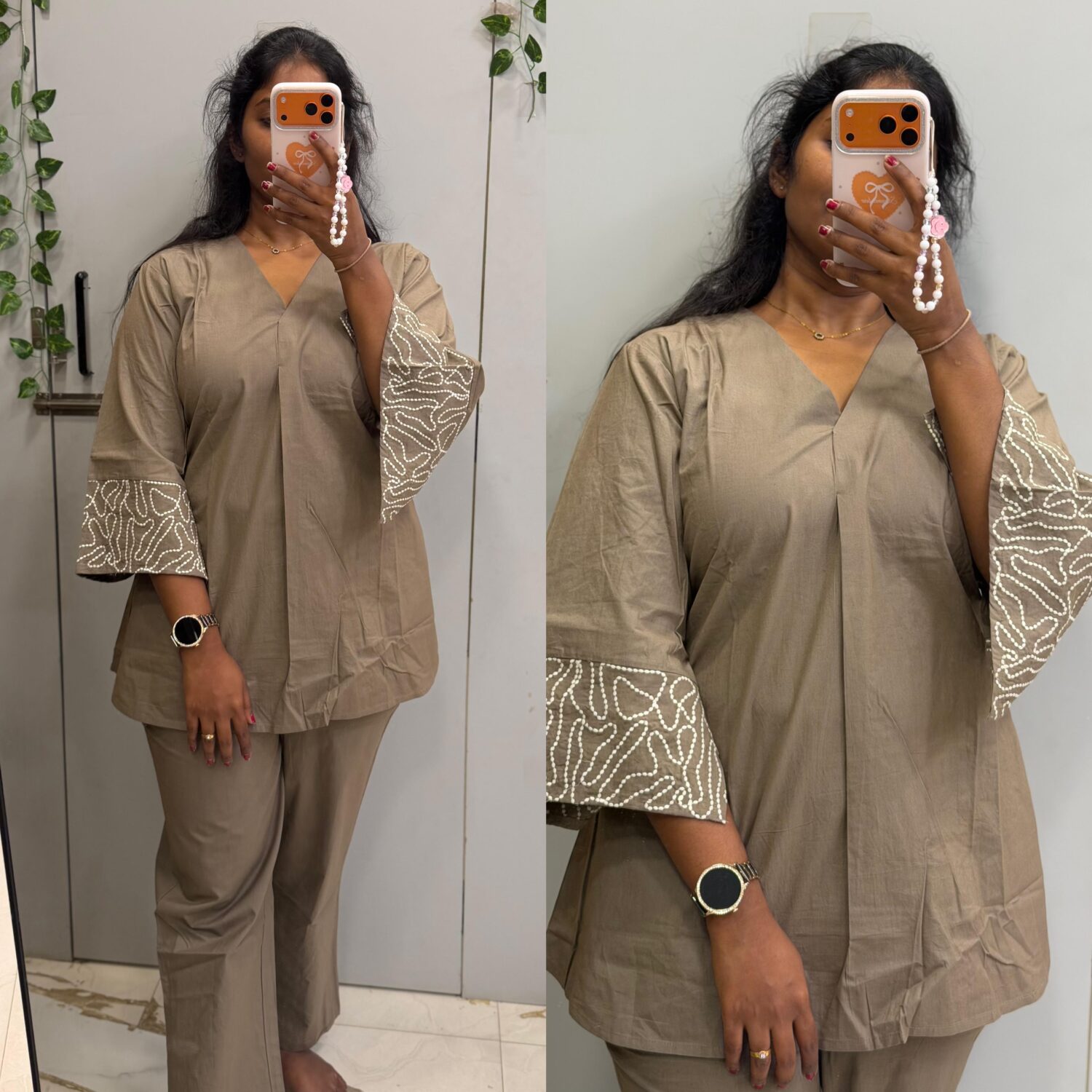Soft grey cotton 2pc Co-ord set  – PMA357