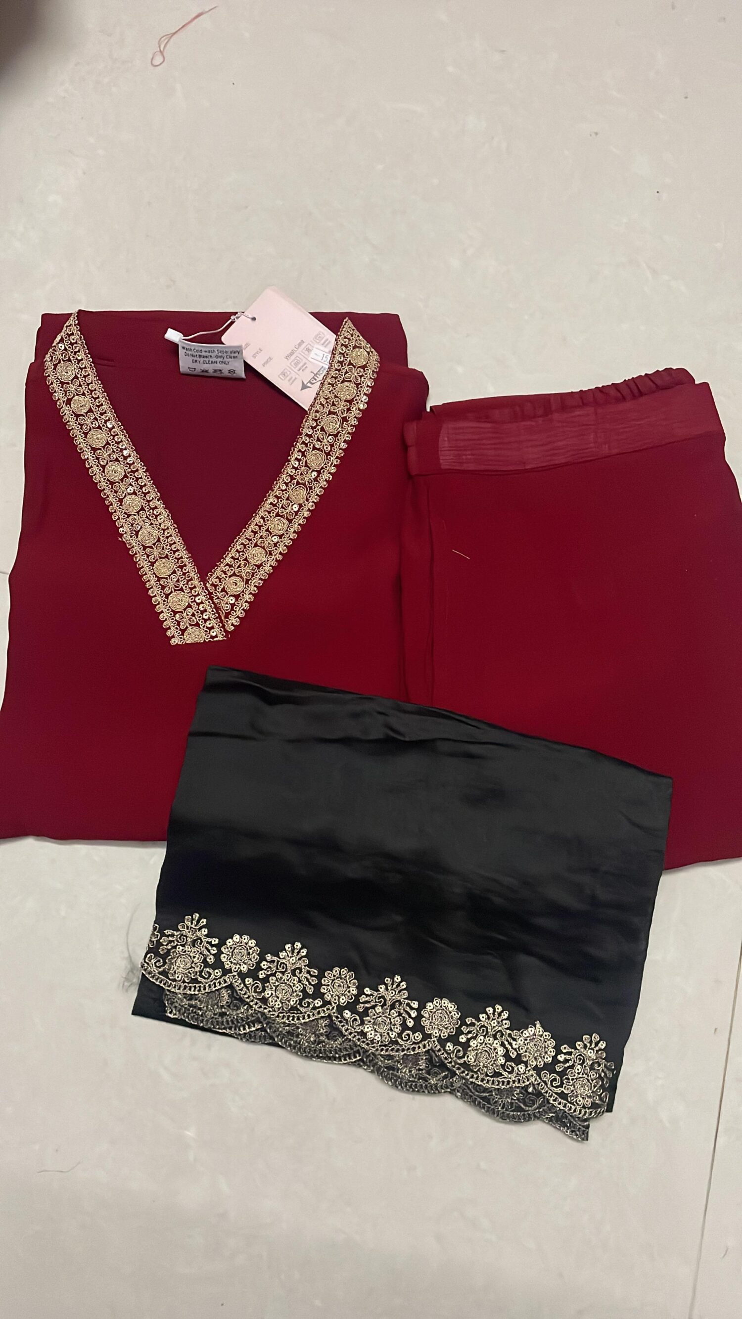 Red Richey Rich  Embroidery 3pc kurta set with Contrast Dupatta – PMA415
