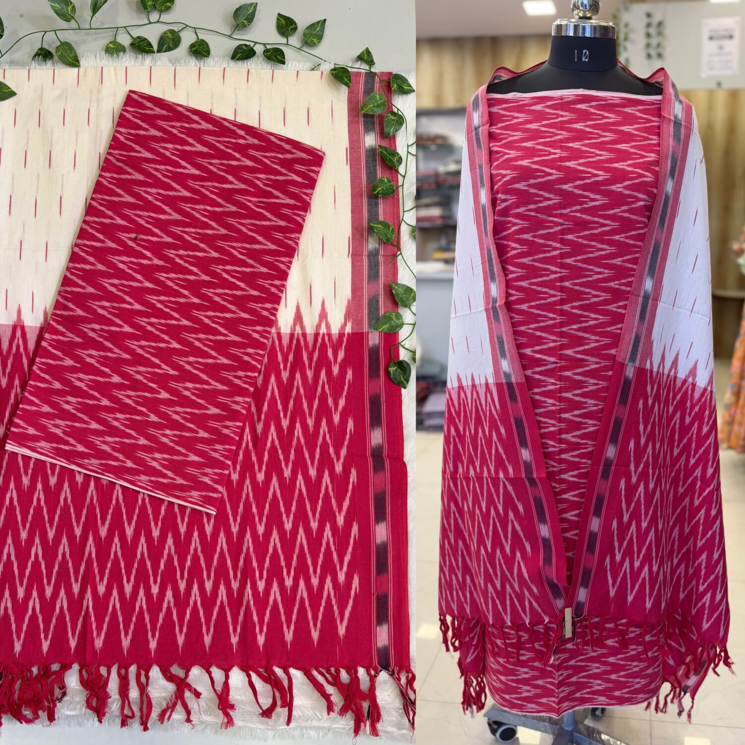 Pink cotton Ikkat Top Dupatta 3pc Dress material (Each 2.5m) – PMK38