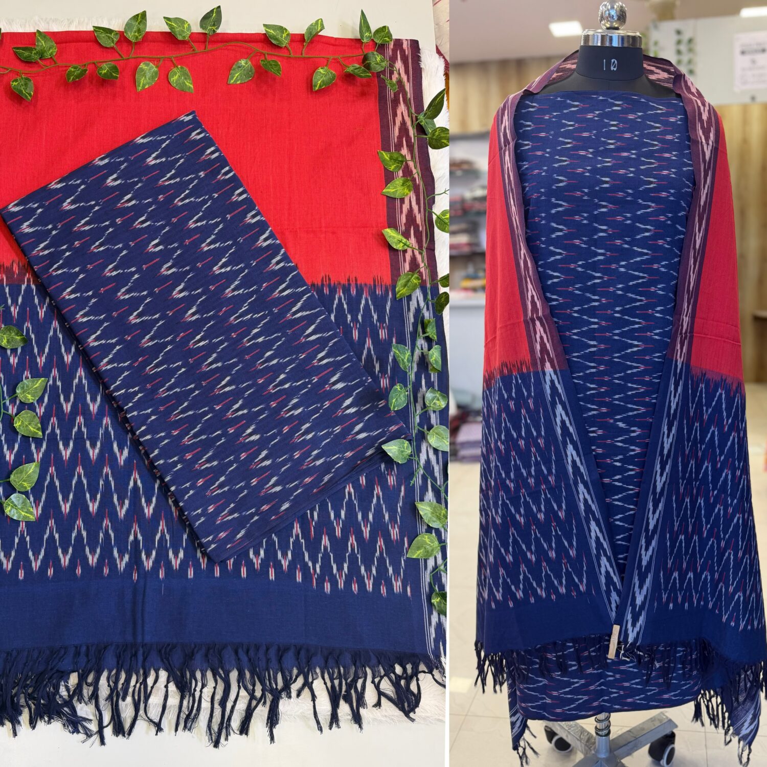 Blue cotton Ikkat Top Dupatta 3pc Dress material (Each 2.5m) – PMK39