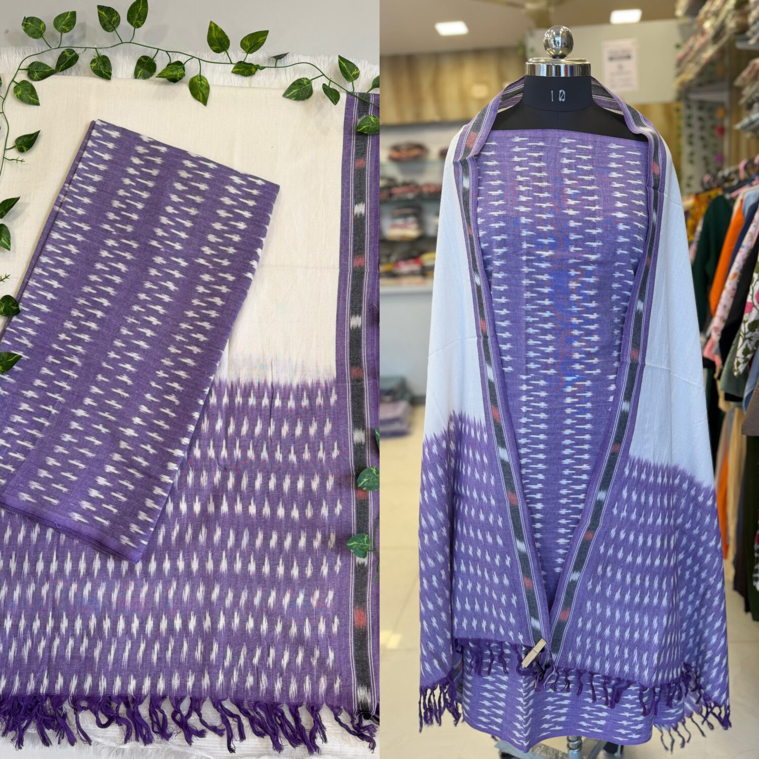 Lavender cotton Ikkat Top Dupatta 3pc Dress material (Each 2.5m) – PMK41