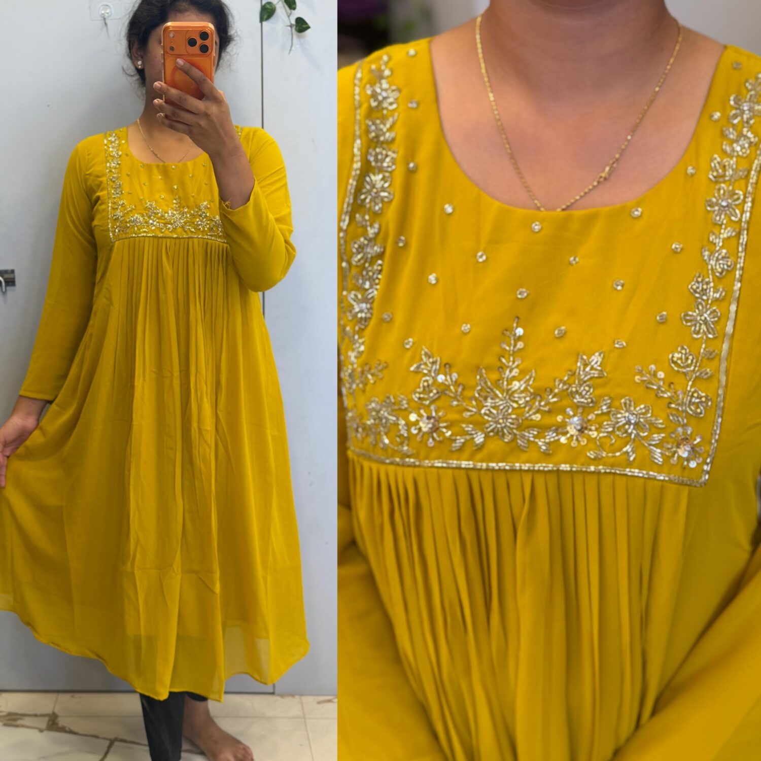 Yellow With Handwork Embroidery Georgette Frock – PMG1