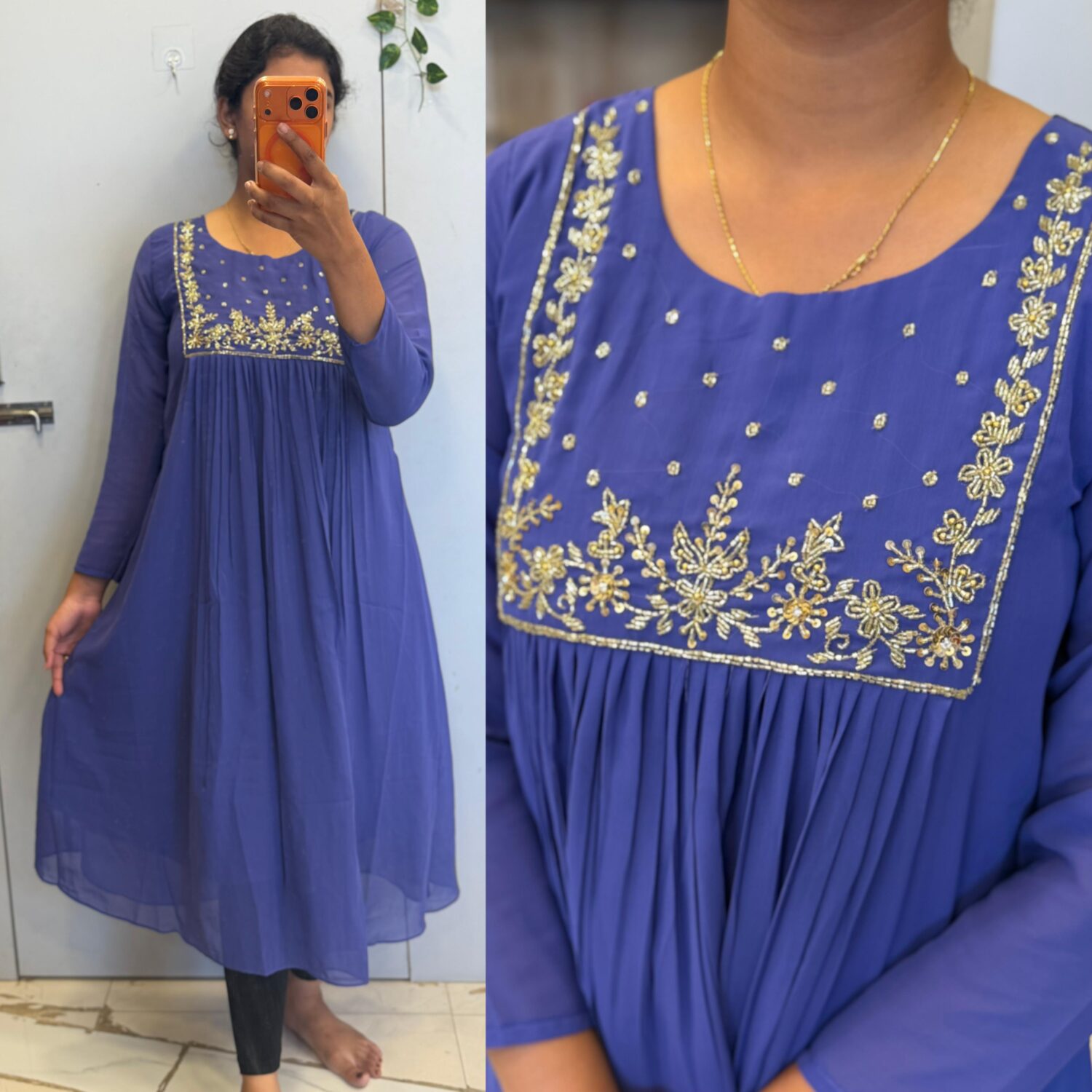 Rin Blue With Handwork Embroidery Georgette Frock – PMG3