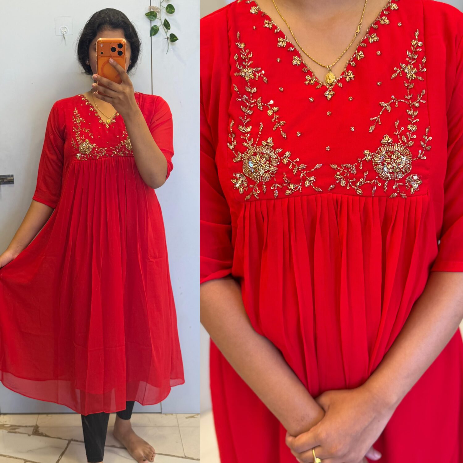 Red With Handwork Embroidery Georgette Frock – PMG6