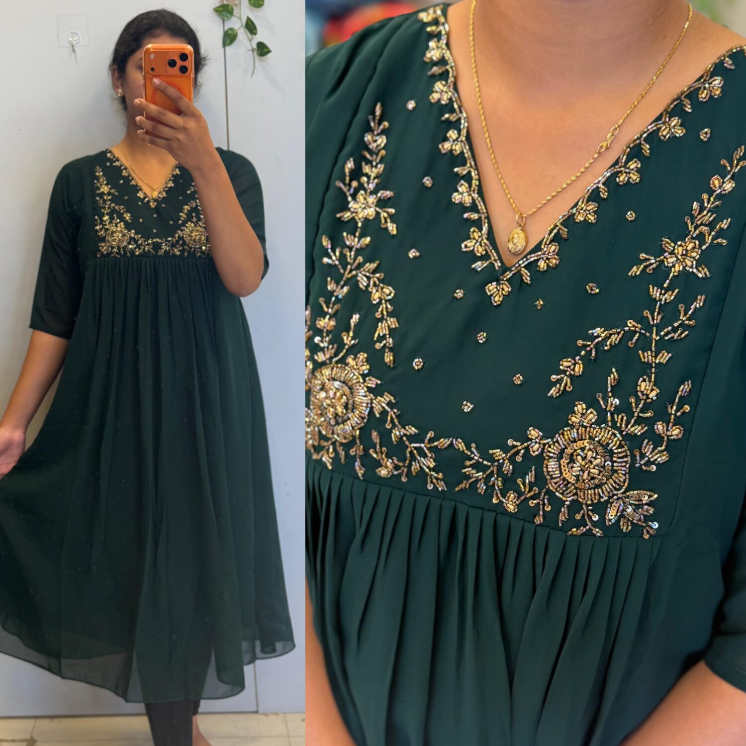Green With Handwork Embroidery Georgette Frock – PMG7