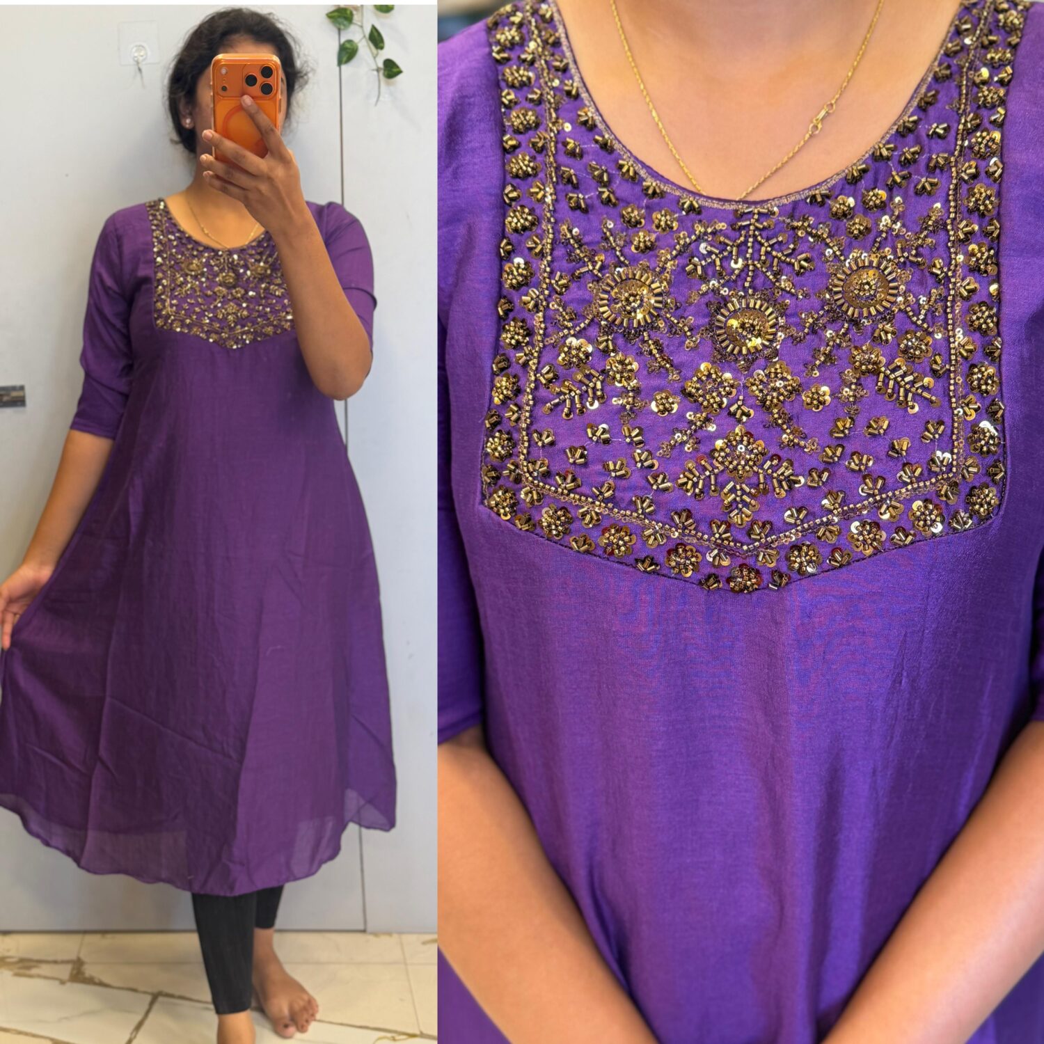 Violet With Handwork Embroidery Georgette Frock – PMG10