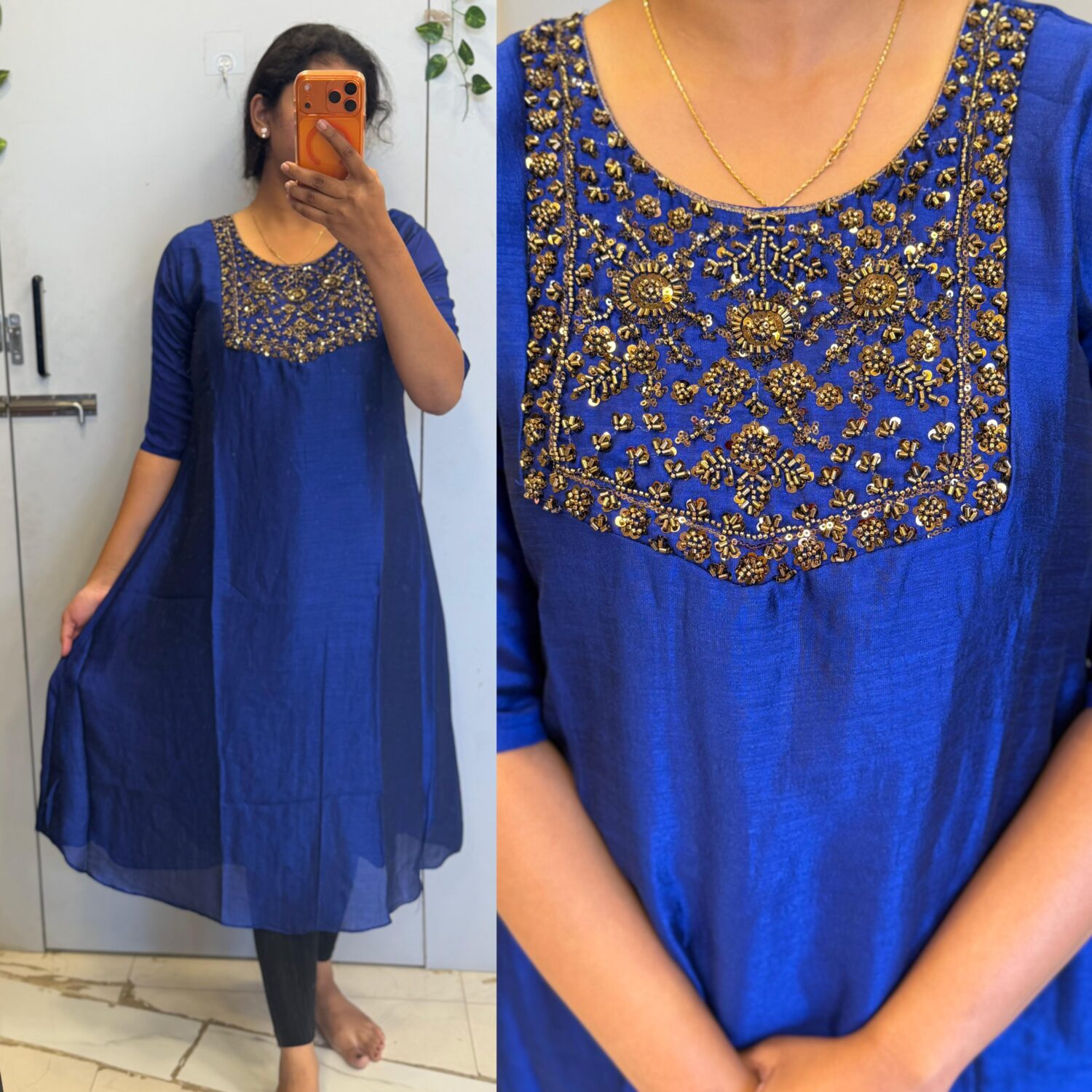 Royal Blue With Handwork Embroidery Georgette Frock – PMG11