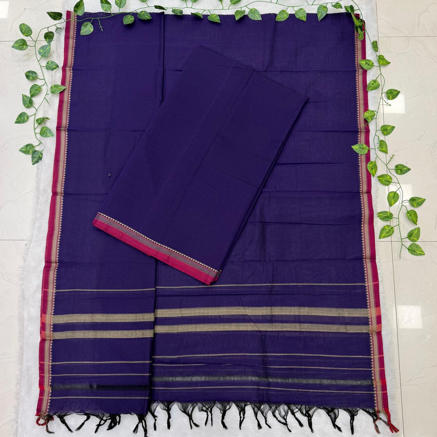 Violet Pure Narayanapet Bindi Cotton Top & Bottom(4.5mts) Dupatta (2.5mts) Unstitched Dress material  – PMK49