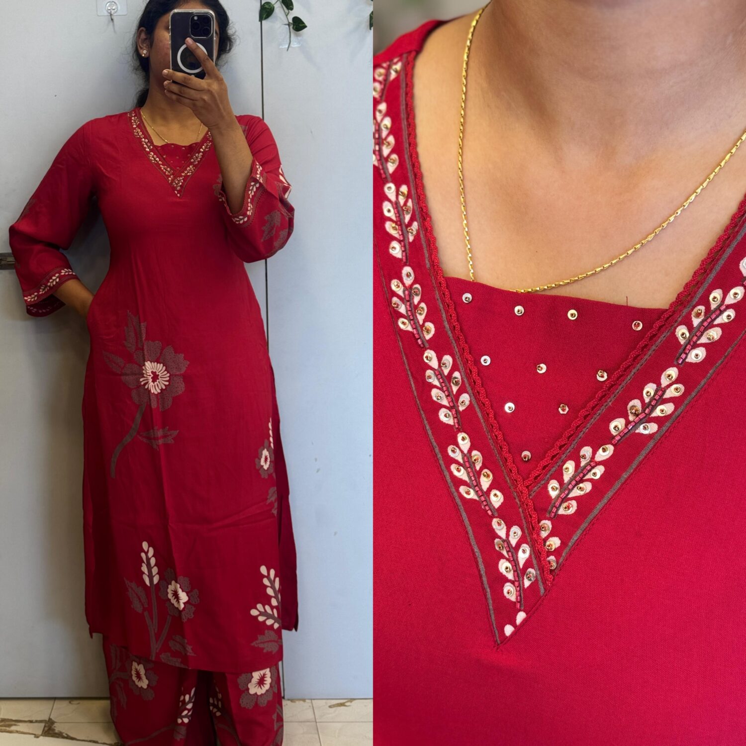 Red Heavy Rayon with Beats Embroidery 2pc Kurta Set – PMA474