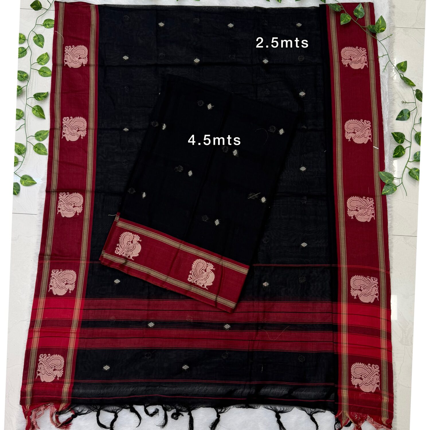 Black Pure Narayanapet Ankita Butta Top & Bottom(4.5m) Dupatta (2.5m) Unstitched Dress material  – PMK61