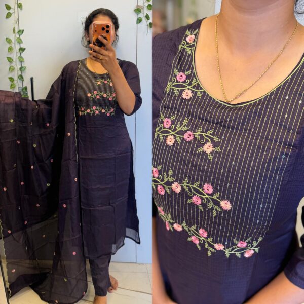 Wine Kota thread Embroidery 3PC kurta set (Prefer Next Size) - PMA551