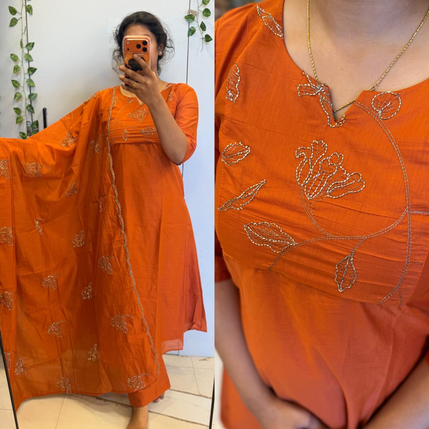 Orange Mul Chanderi Beats Embroidery 3PC kurta set – PMA546