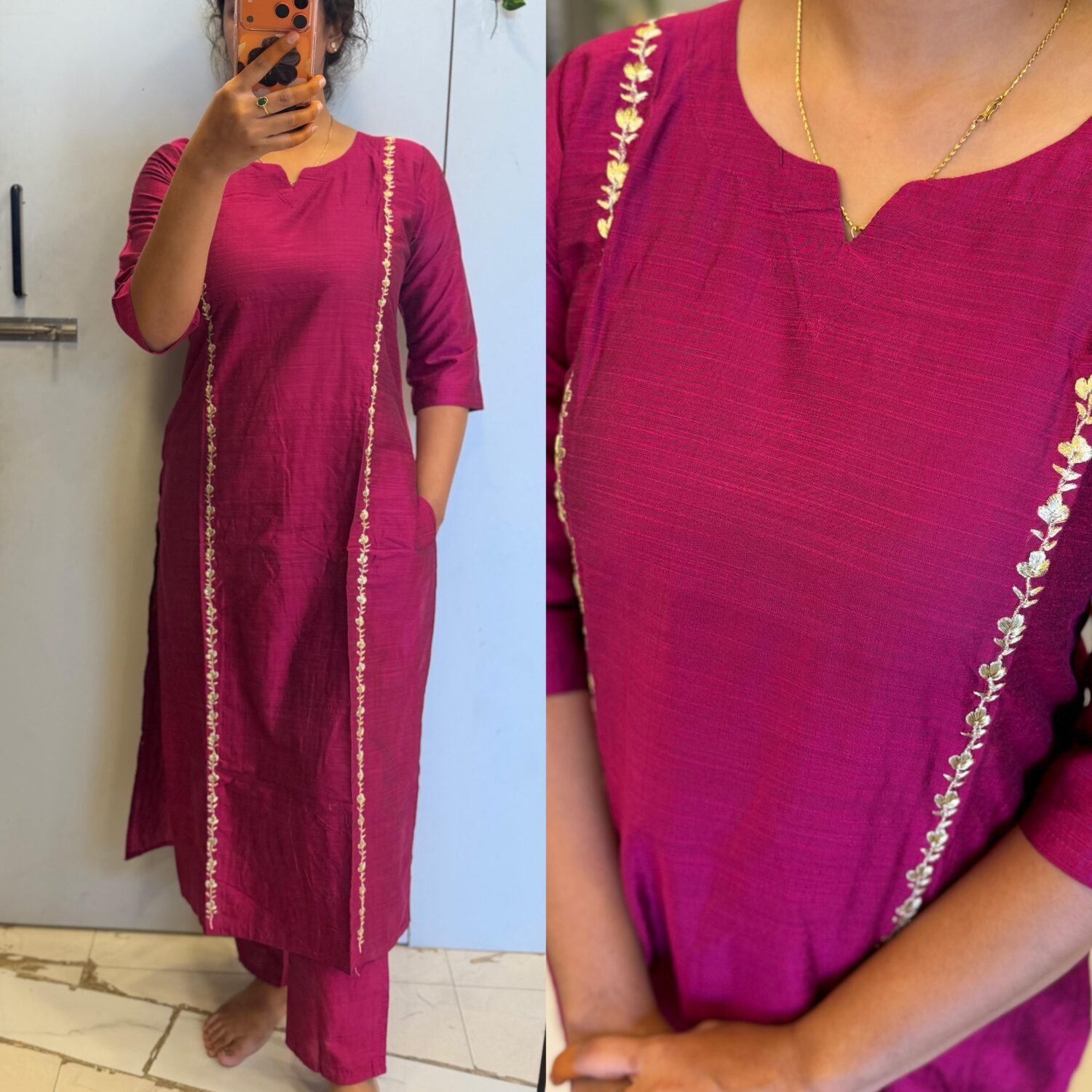Pink Raw silk Embroidery 2pc kurta Set – PMA542