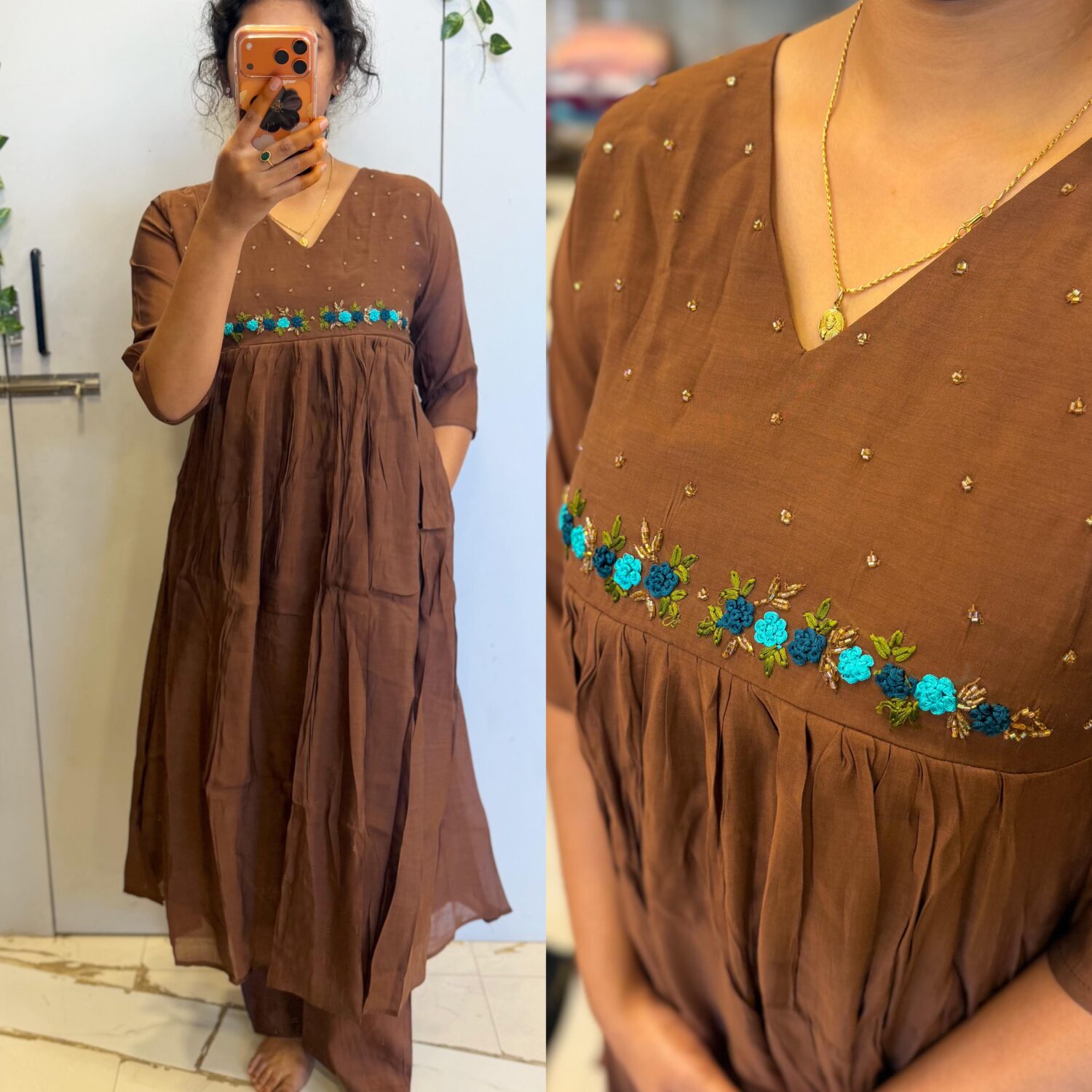 Choclate Brown Mulchanderi Thread Embroidery 2pc kurta Set – PMA539