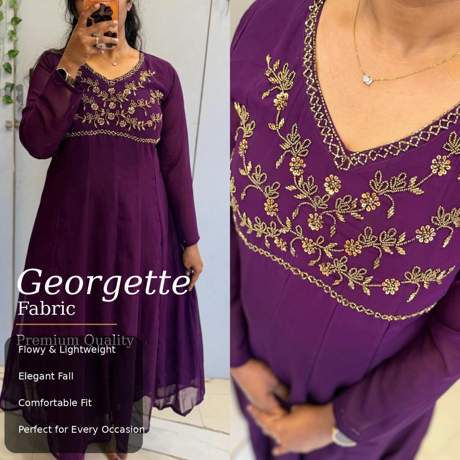 Wine Georgette handwork frock – PMA534