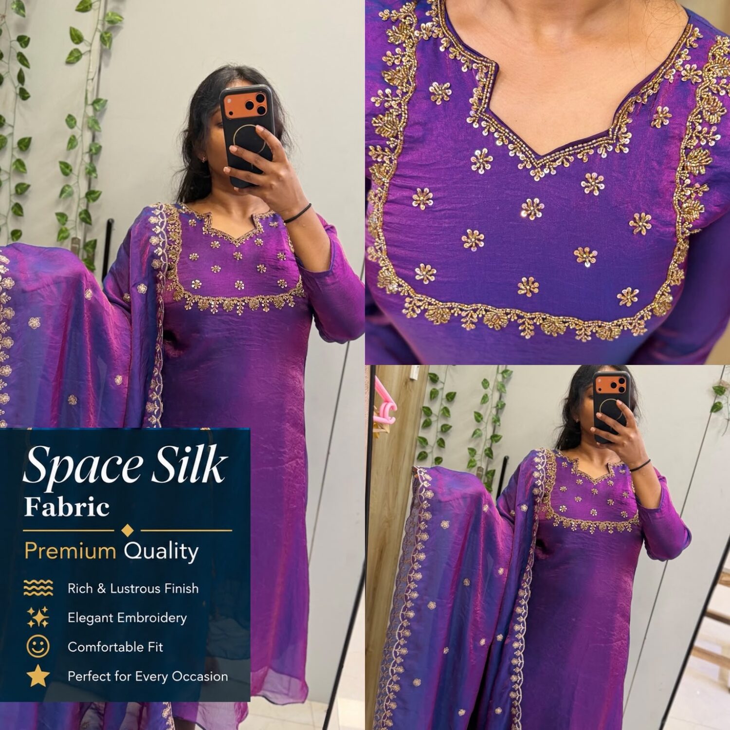 Purple Shade Spacesilk Top & Dupatta Embroidery 2pc kurta set – PMA591
